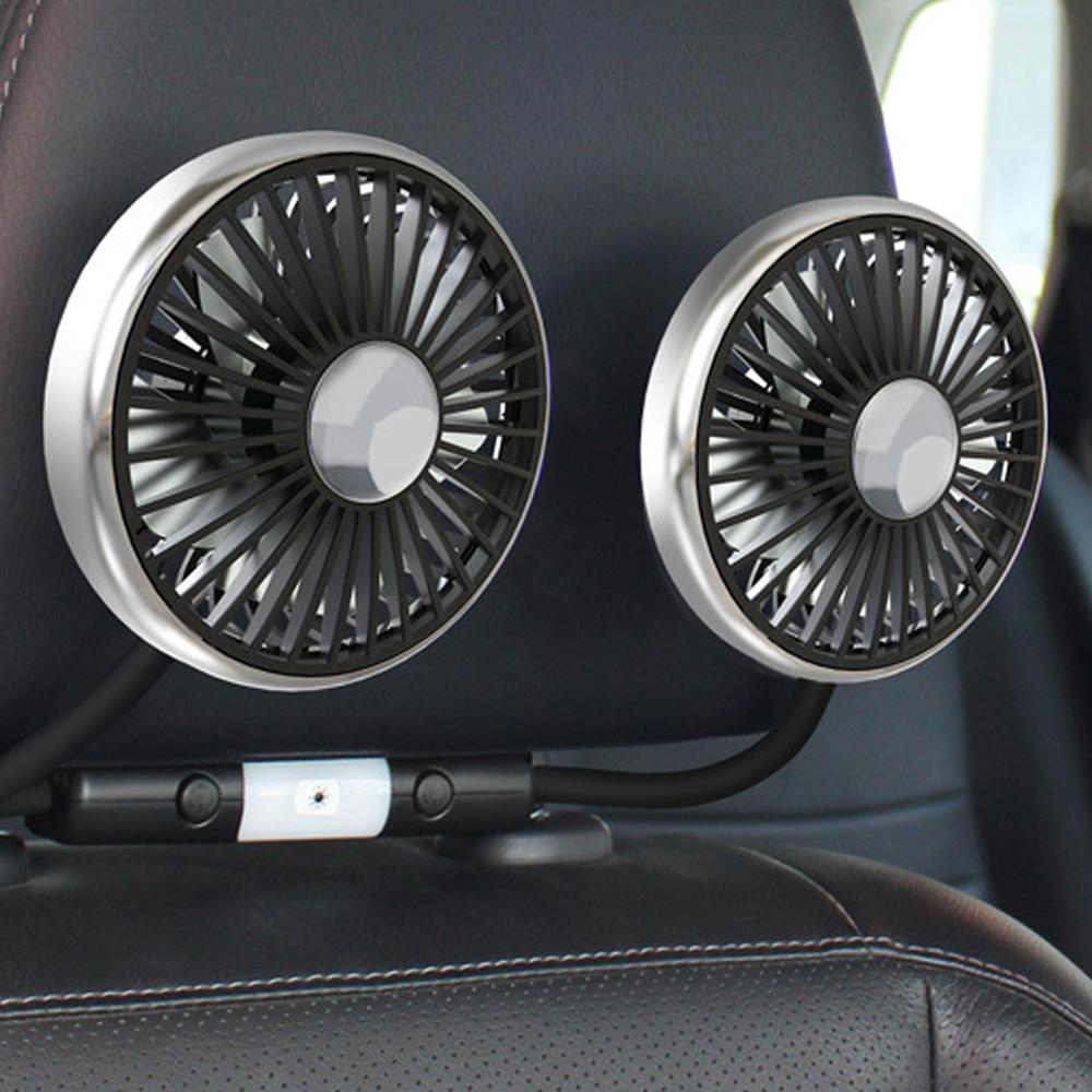USB Car Fan Dual Head Cooling Air Fan Independent Switch 3 Speeds Adjustable Auto Headrest Cooler Fan For Rear Seat