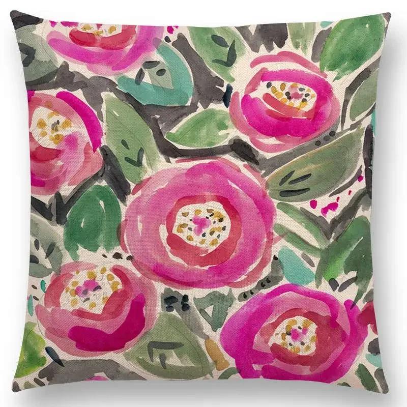 

Новый дизайн, наволочка с акварельным цветочным принтом, домашний декор, диванная подушка 66x66cm бордовый