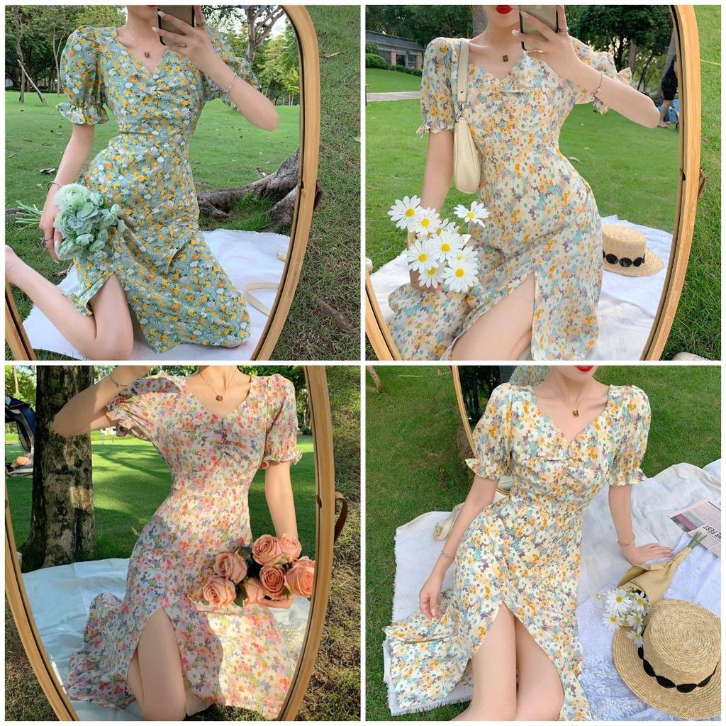 Summer Plus Size Floral Dress With V-neckline And Puff Sleeves Perfect For Any Occasion