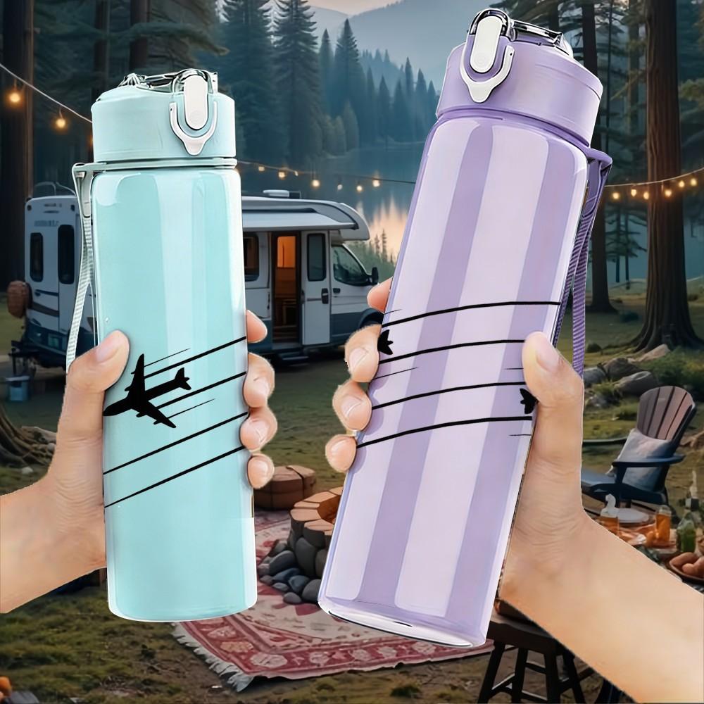 1PC Two Airplane Flying Silhouette Print 750ml Color Plastic Sports Water Bottle Leakproof Flip Straw Lid Suitable for Sports Office Home Use
