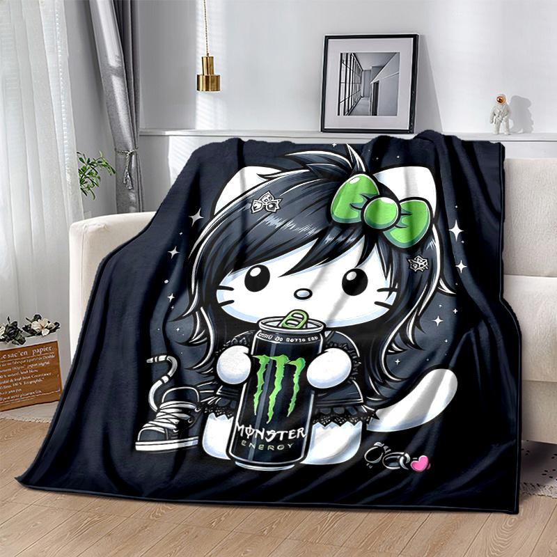 1pc Darkly Romantic Floral Hello Kitty Blanket, Cute Movie Characters Throw Blanket,Living Room, Travel, Camping, Car Blankets, Beach, Office Naps, So
