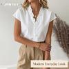 JPNTKY Women's Fashion Casual Solid Color Print V-Neck Short Sleeve Blouses & Shirts