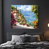 Italian Lake Como Scenery Tapestry Oil Painting Style Wall Hanging Polyester Aesthetic Decor for Bedroom Living Room Dorm