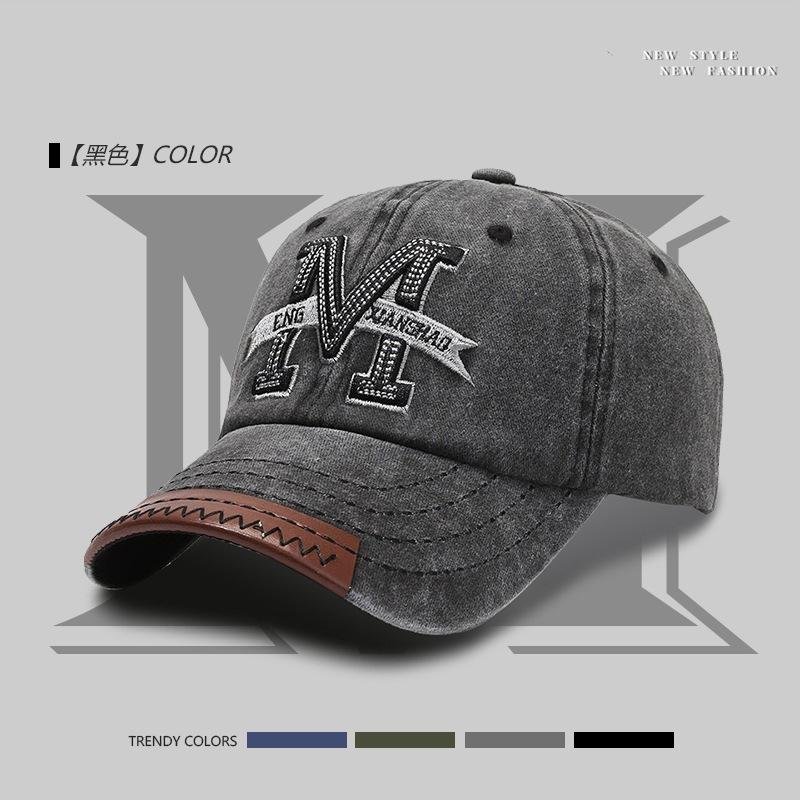 Unisex M Letter Embroidery Wash Baseball Caps Outdoor Adjustable Spring and Autumn Casual Sunscreen Hat