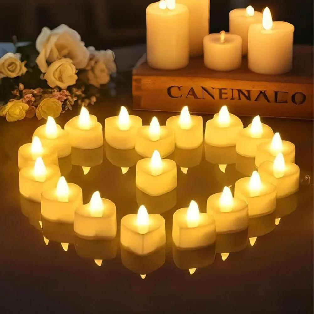 

24Pcs Heart Shape Heart LED Candle Light High Brightness Environmental Friendly Valentine s Day Electronic Candles Plastic теплим білим кольором