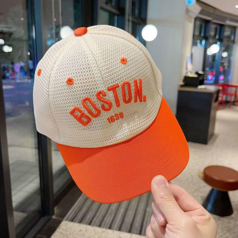 Boné de Beisebol de Malha Respirável Bordado com Letras Chapéus de Proteção Solar para Exterior Para Bebês Meninos Meninas