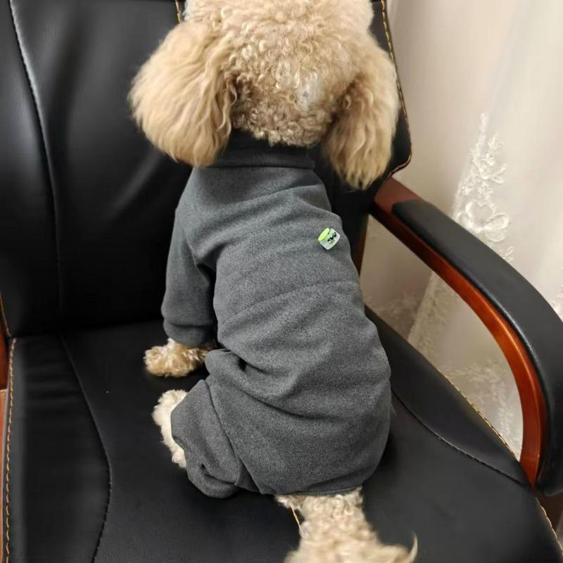 

Pet clothes autumn and winter teddy bichon schnauzer miniature dog puppy cat suit striped velvet thermal quad S chest 35 back 25 about 3-4 kg сірий колір