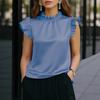 Summer European and American temperament elegant commuter style sleeveless stand-up collar lotus leaf sleeve shirt