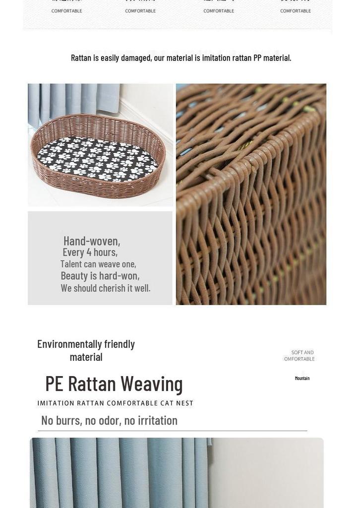 Handgefertigtes gewebtes Katzenbett & kleiner Hundezwinger - Für alle Jahreszeiten, waschbar, Anti-Rattan-Design