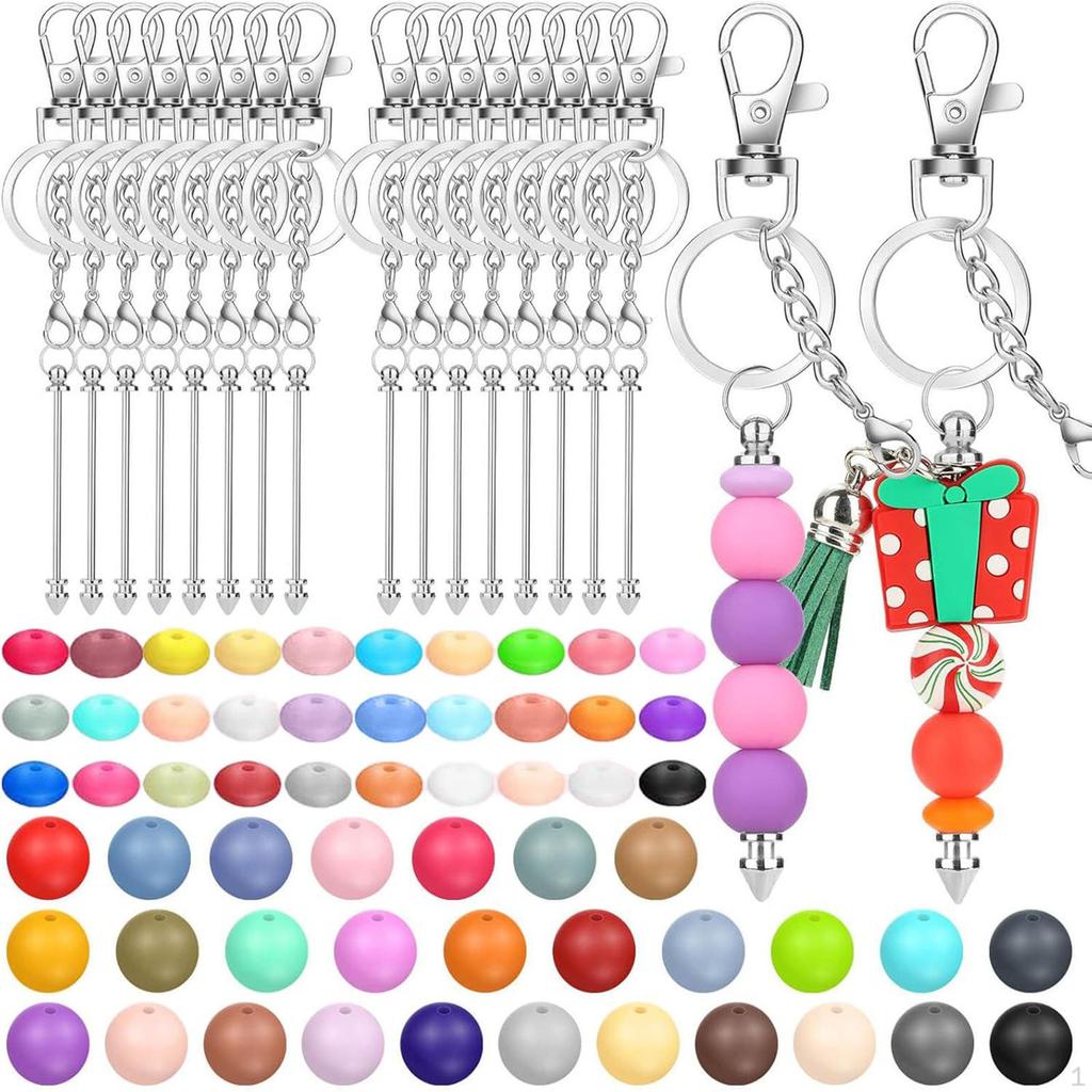 136x Perlenanhänger Schlüsselanhänger Bar DIY Set Metall Rohling Abnehmbarer Charmanhänger Basteln Anhängerherstellung
