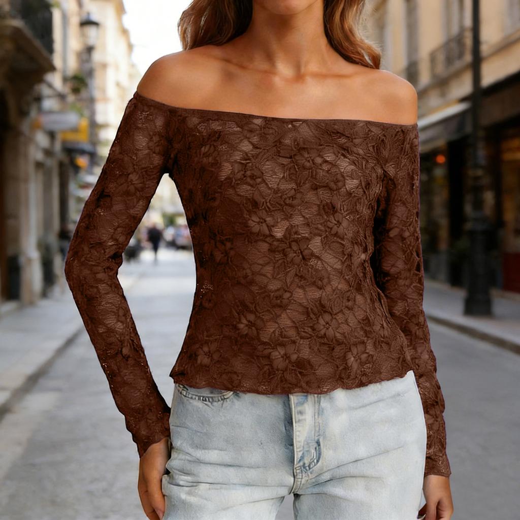 Damen Freizeit Spitze Basis Langarm Ein Schulter Langarm Oberteil