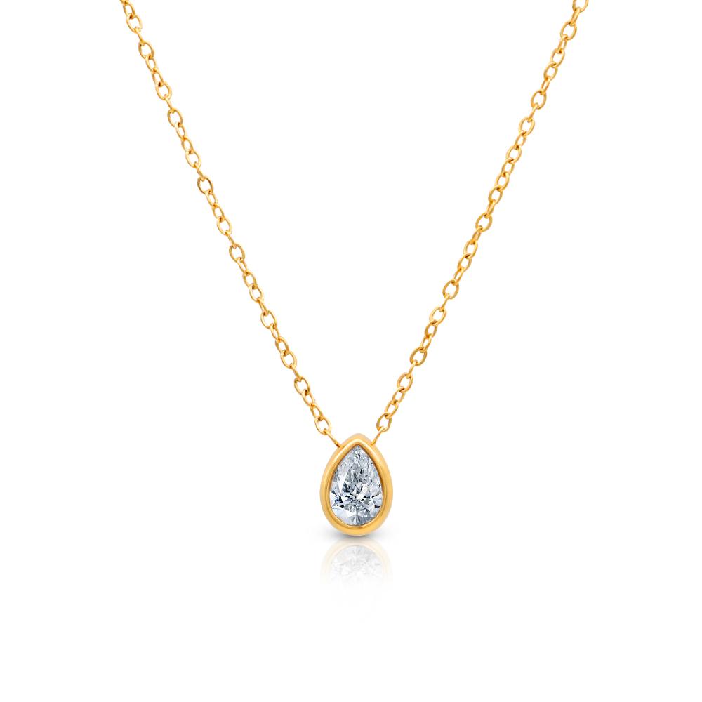 Chris April 316L Stainless Steel Pear Cut Zirconia Simple Pendant Necklace for Women