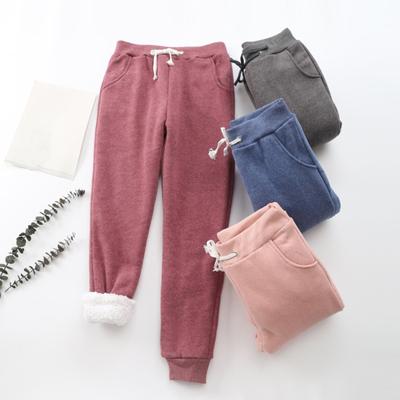 Damen Baumwoll-Sweathose Winterfleece Warm Locker Geschnittene Hose mit Taschen Lässige Lounge-Jogginghose