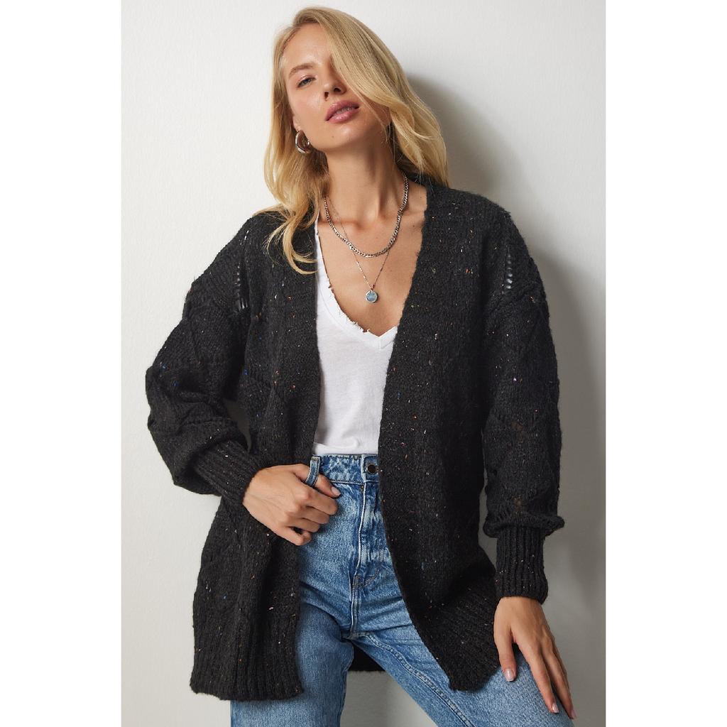 Brauner, durchbrochener Strick-Cardigan mit Rautenmuster für Damen Mc00212