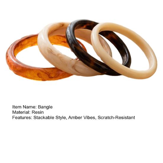 4Pcs/Set Retro Style Bangle Set, Lightweight Stackable Women Bracelets, Smooth Polished Surface Versatile Bangles for Daily Wear