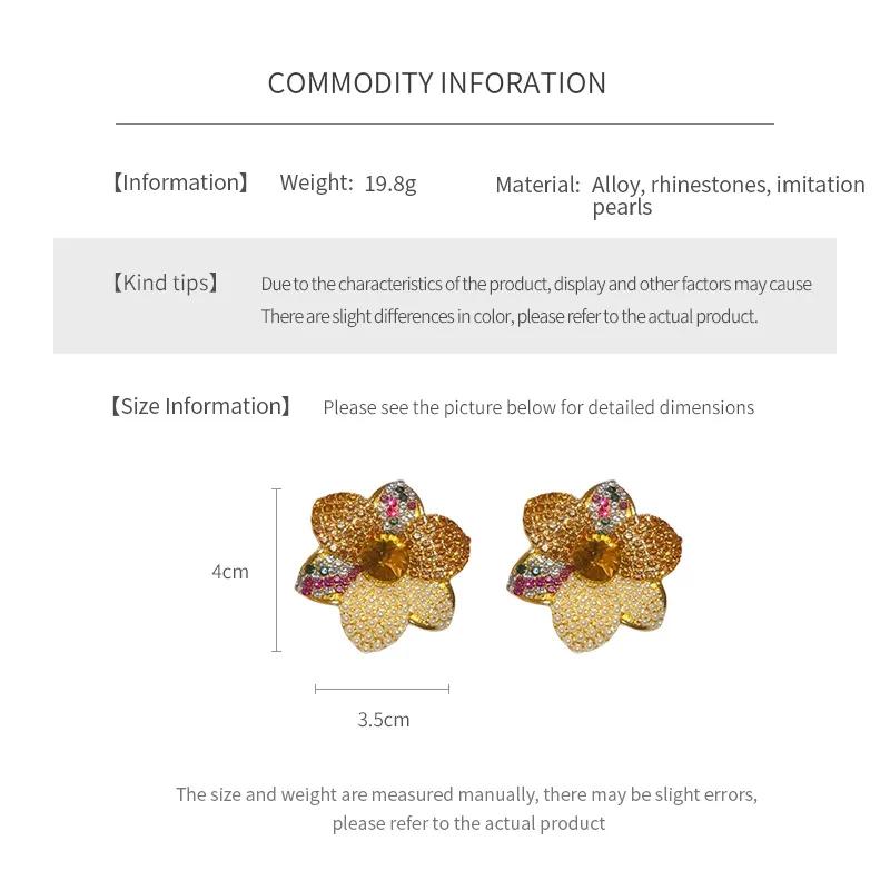 Vintage Flower Earrings for Women Inlaid with Zircon Pearl Exaggerated Stud Earring High-end Retro Zircon for Wedding