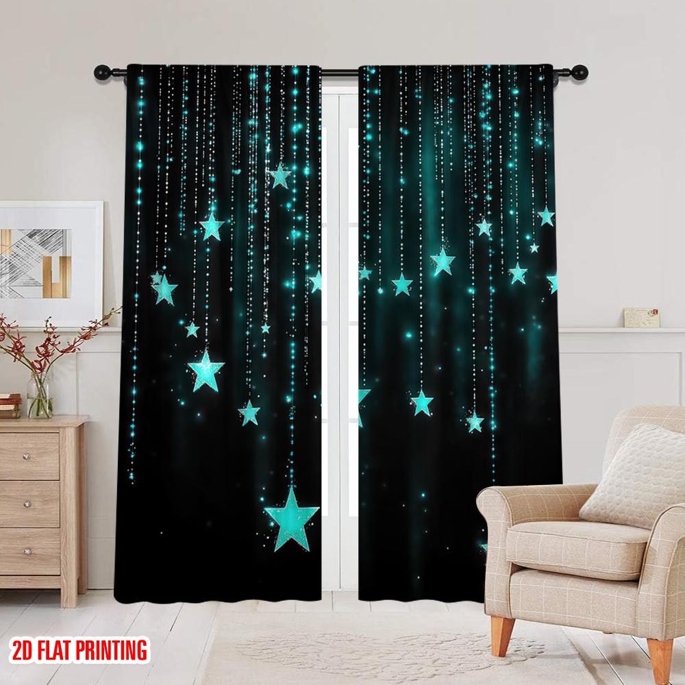 2D flat printing 2pcs Window Drapes Galaxy Versatile Durable Polyester,Without Electricity Versatile Applies to Indoor