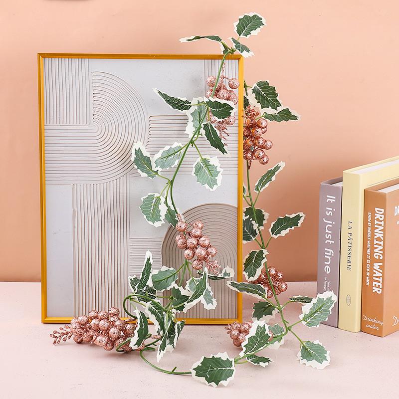 Christmas Garland Wall Hanging With Glittered Leaves And Berries For Holiday Home Decor