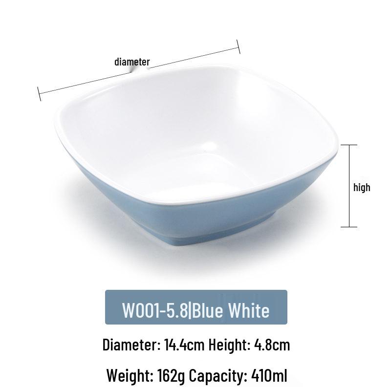 Melamine Imitation Porcelain Square Plastic Bowl for Restaurants and Hotels - Perfect for Fast Food, Barbecue, Bibimbap, and Desserts.