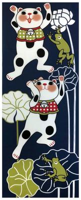 [yYAGISEI] Série Yagisei Lucky Maneki-neko Tenugui Estampado "Rã da Chuva" Amuleto da Sorte da Época Chuvosa Feito no Japão