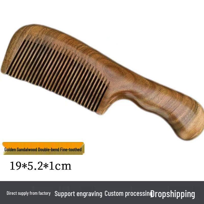 Golden Sandalwood Comb: Souvenir with Text Pattern, Thick Wooden Handle, Hairdressing Meridian Gift
