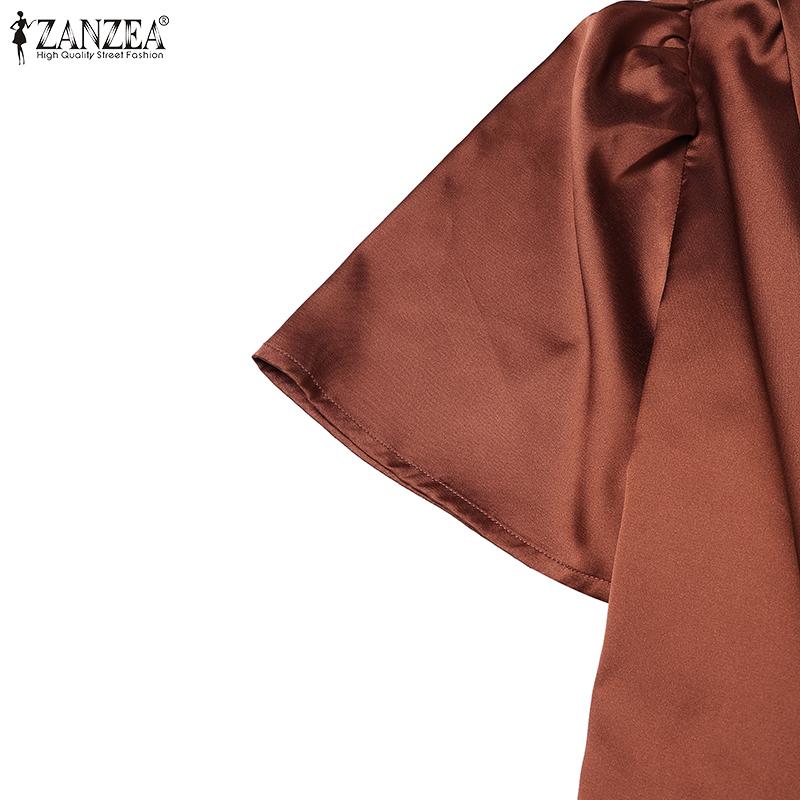 ZANZEA Bluză casual pentru femei, cu decolteu în V, subțire, cu tiv neregulat, mânecă scurtă