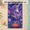 Unicorn Theme Soft Beach Towel Personalized Custom Name Text Towel Portable for Beach Pool Travel