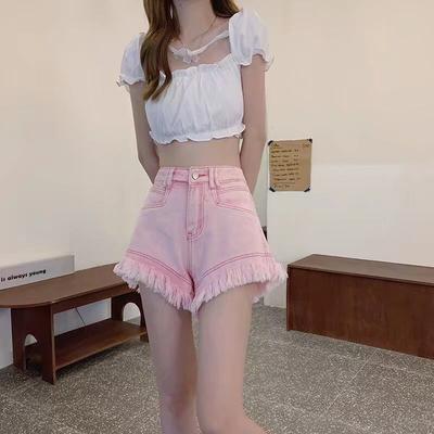 Tassel Fur-edged Pants Denim Shorts Summer New Style Slim High-waisted Jeans for Women