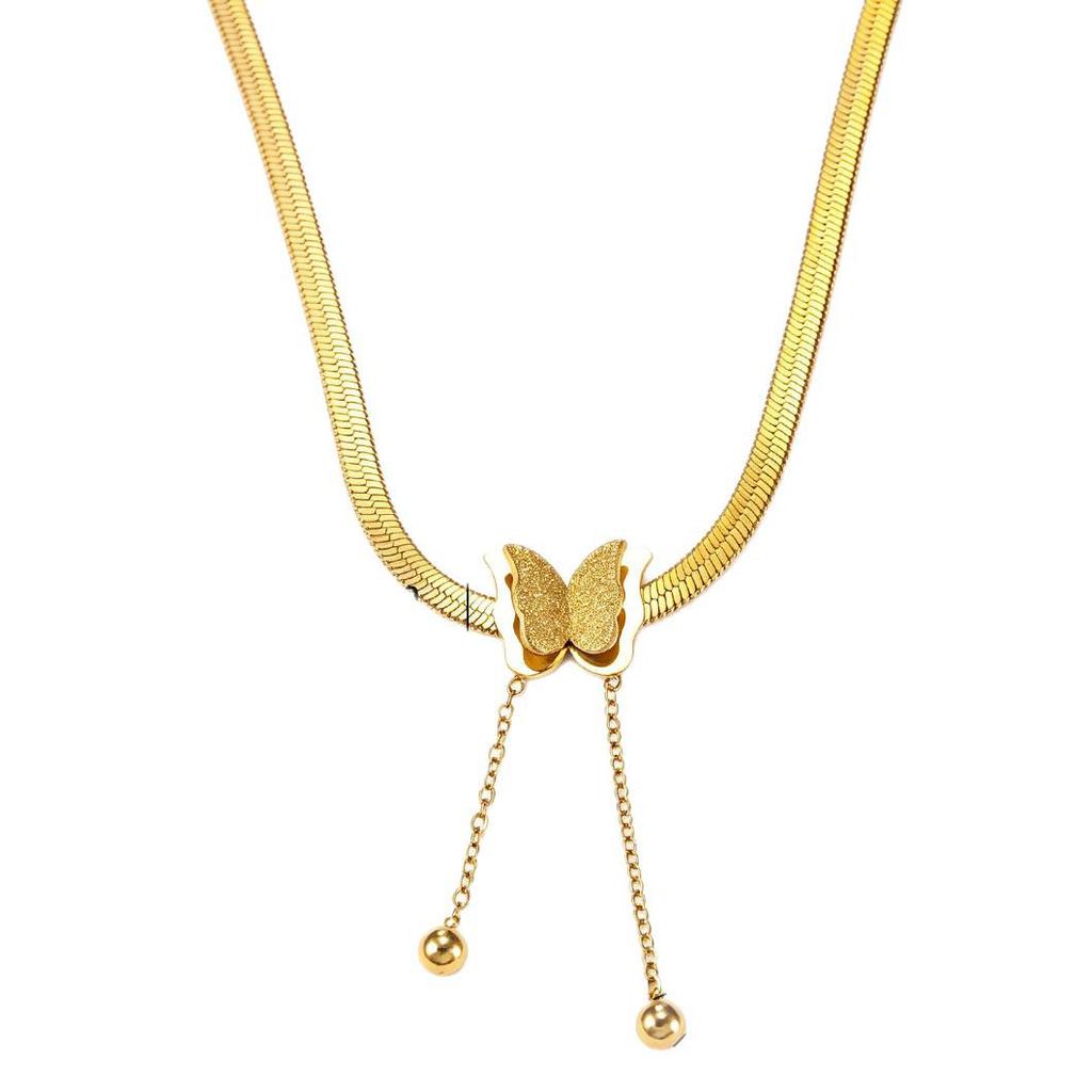 Stylish Stainless Steel Butterfly Necklace & Bracelet Set - Trendy High-End Women's Jewelry