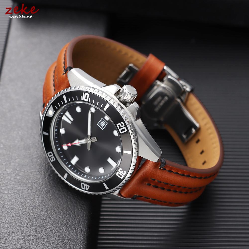 20mm 22mm 24mm Pasek do zegarka ze skóry bydlęcej dla Seiko Vintage Oliwkowo-brązowy skórzany pasek do zegarka Zapięcie motylkowe Casualowy pasek biznesowy