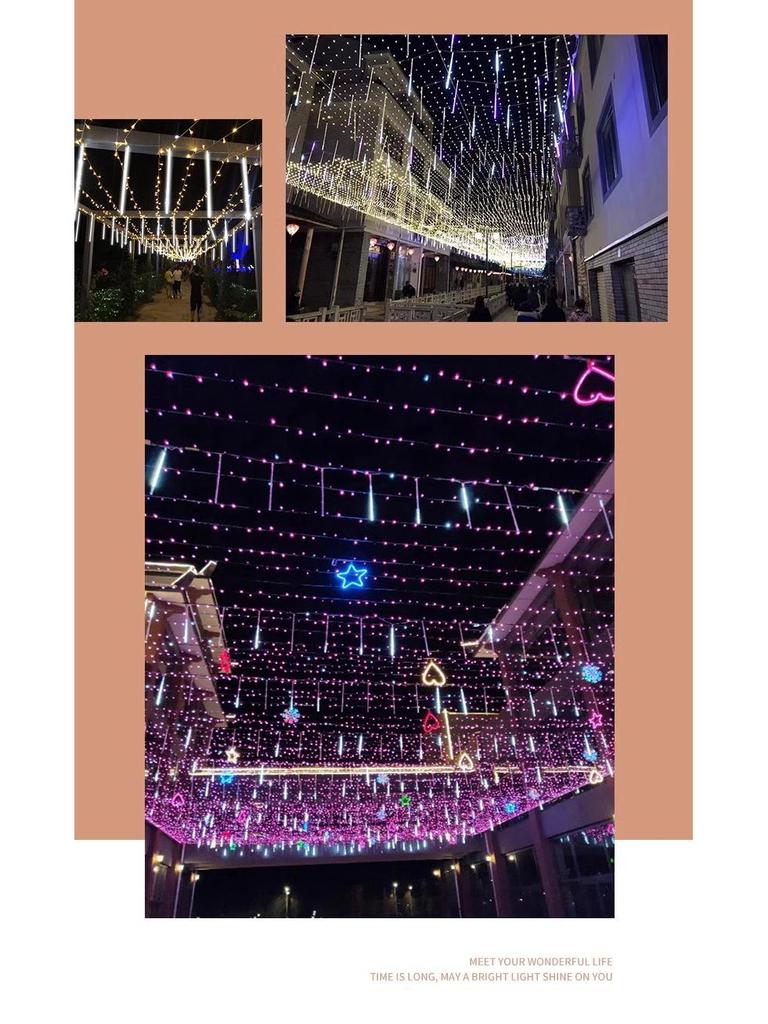 Waterproof Outdoor LED Meteor Shower Tree Lights: Decorative Hanging Lights for Courtyard and Christmas.