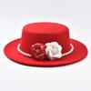 French Style Fedora Hat for Women  Winter Elegant Fashion Formal Wedding Decorate Church Cap Wide Brim Flat Top Felt Party Hat