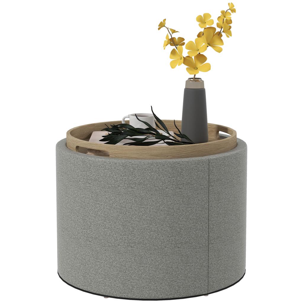 Stool Upholstered Stool, Linen, Hidden Storage, Reversible Lid, 56cm x 56 cm x 42 cm, Gray + Natural