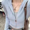 Korean Style Women's Hooded Zipper Jacket & Chunky Knit Cardigan - Waist-Cinched, Soft & Cozy Top
