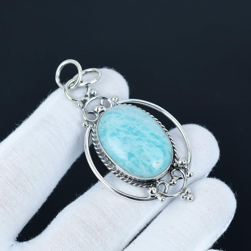 Unique Amazonite Gemstone Pendant, 925 Sterling Silver Jewelry, Handmade Jewelry, Boho Jewelry, Antique Pendant For Anniversary Gifts