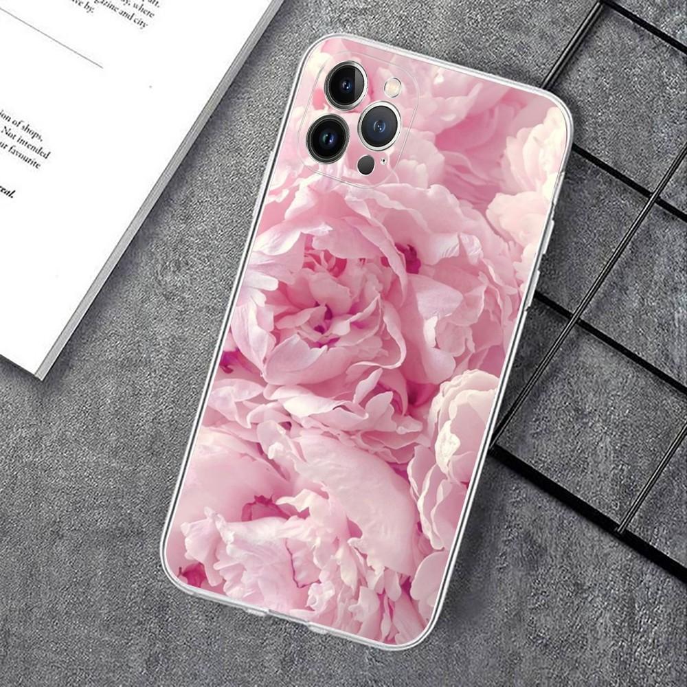 Elegant Pink Purple Peony Phone Case For IPhone 15 14 11 12 13 Mini Pro XS Max Cover 6 7 8 Plus X XR SE 2020 Funda Shell