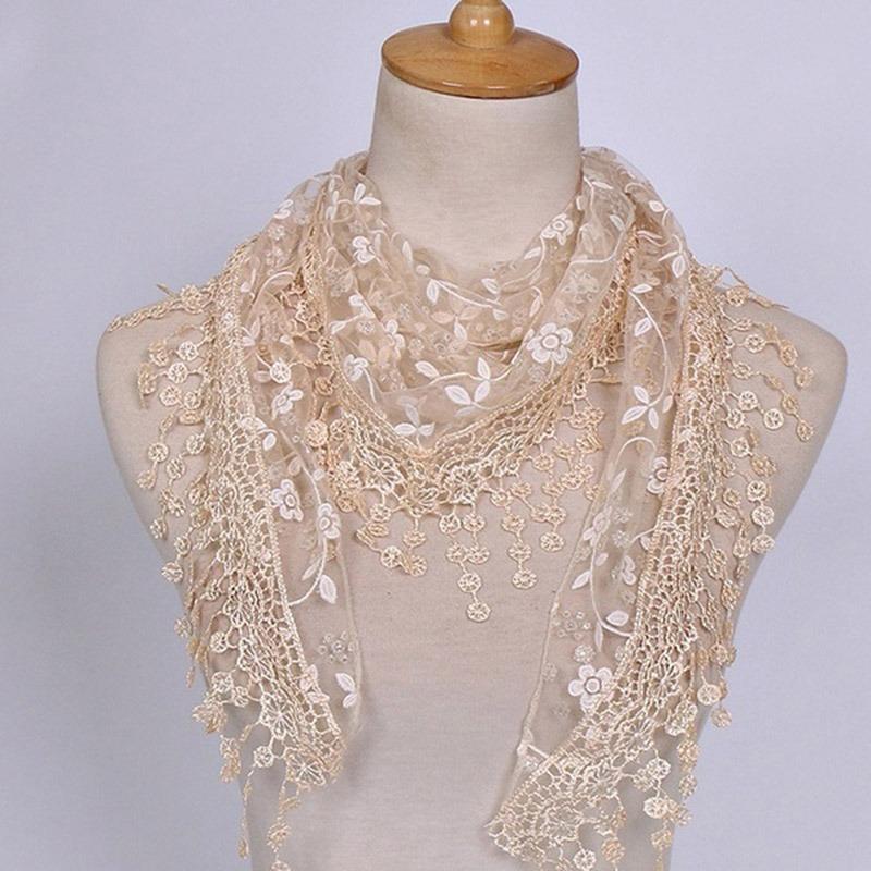 2025 New Floral Lace Triangle Scarf Tassel Shawl Female Classic Casual Transparent Breathable Scarves Sunscreen