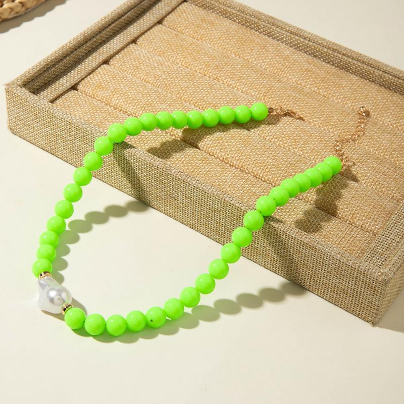 Boho Beaded Jewelry Set Irregular Imitation Pearl Charm Necklace Bracelet for Summer Beach Vacation Accessory