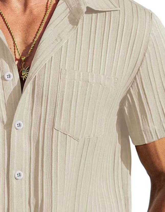 Men's Summer Trendy Solid Color Lapel Sports Casual Shirt