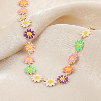 Women Necklace Oil-dripping Bohemian Cute Extended Adjustable Gift Hypoallergenic Colorful Flowers Charm Necklace Fashion Jewelry