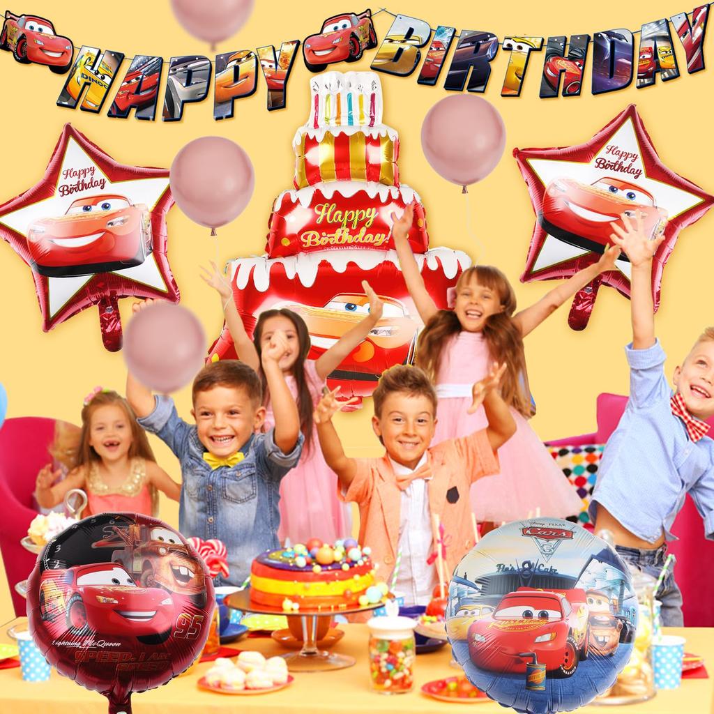 Birthday Cars Birthday or Birthday Party Supplies HAPPY BIRTHDAY Red Car Cartoon Character Balloons Decorations, Balloons, Girl's Boy's Decorations,