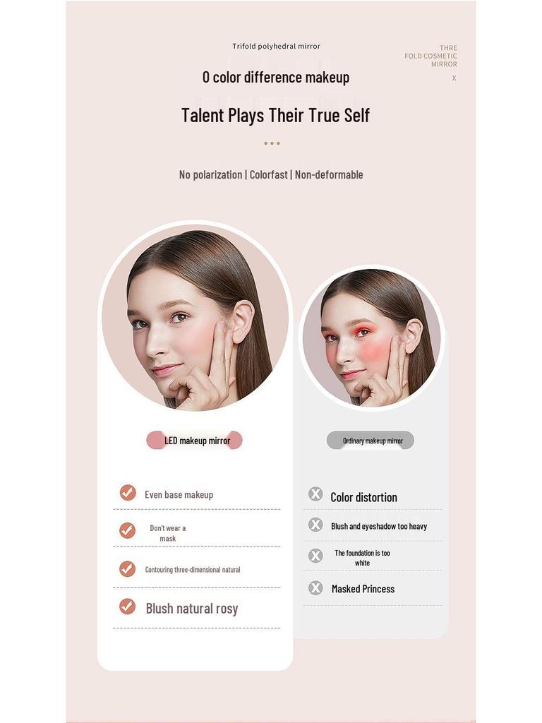 Portable Double-Sided LED Makeup Mirror with USB Charging and Custom Logo