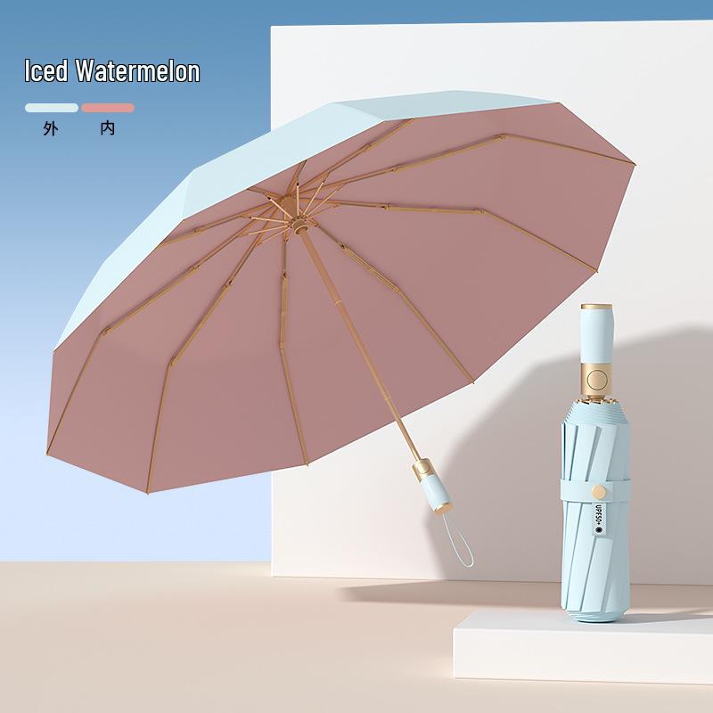 

Automatic 10-Rib Thickened Sun & Rain Umbrella - Dual-Use Folding Parasol with Colorful Sunscreen.