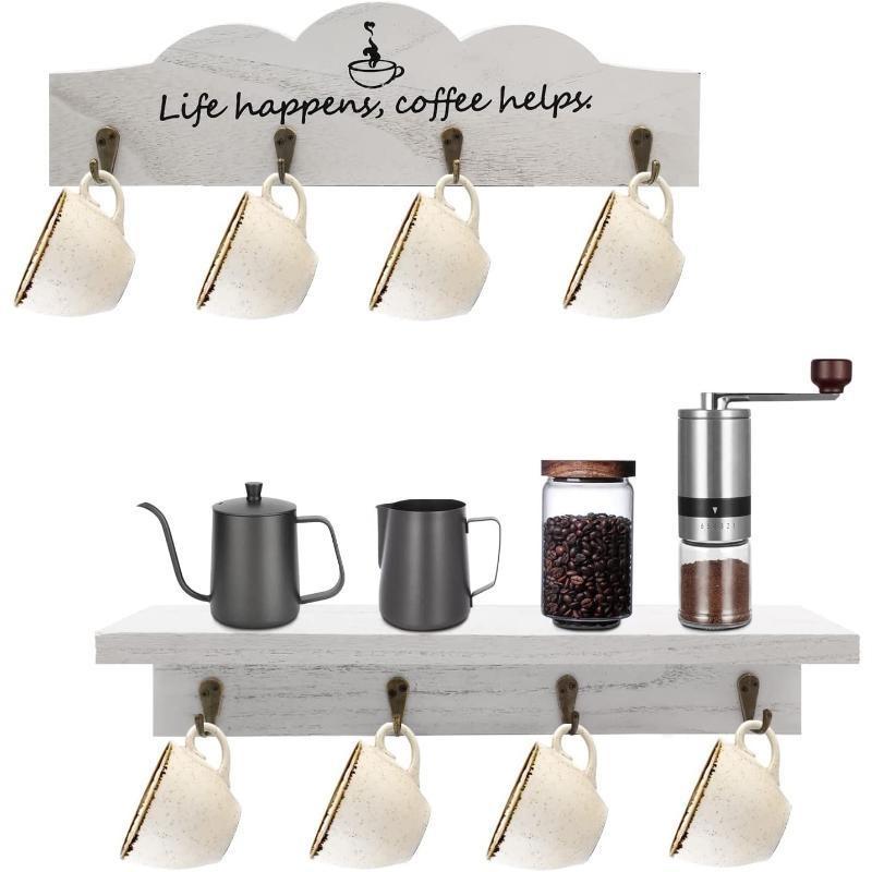 2Pcs/Set Coffee Cup Holder Kitchen Wall for Farmhouse Decorations Coffee Station Office Decor Mug Organizer Mug Display