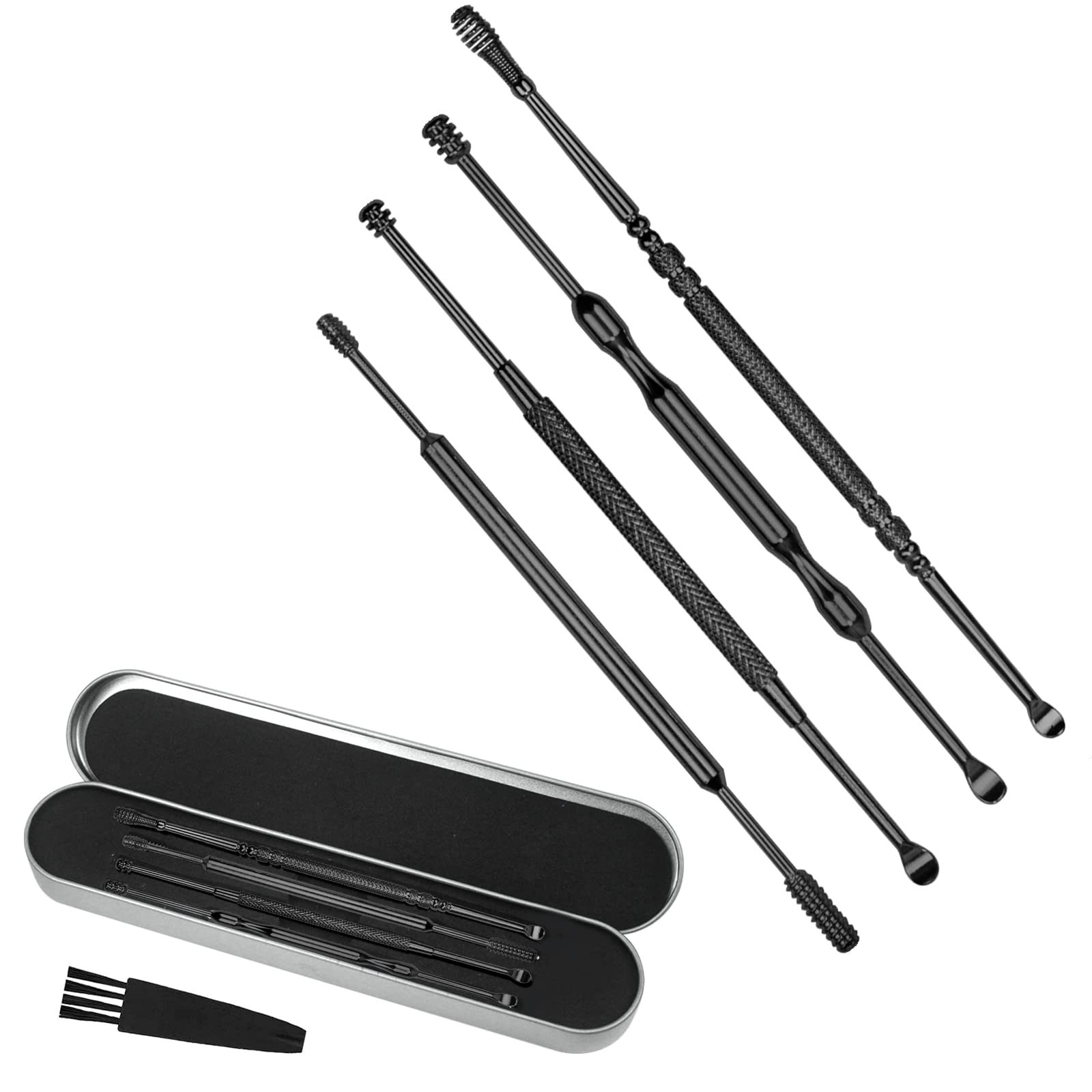 

Чистка ушей тщательно отобранные Нержавеющая сталь ушные наконечники различных форм специальные ушные вкладыши специальный футляр в комплекте [4 шт] чистка, (спираль, ложка, пружина),