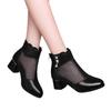2025 Women's Spring-Summer Soft Leather Breathable Mesh Boots - Mid-Heel, Low Heel, Non-Slip, Round Toe, Chunky Heel Sandals