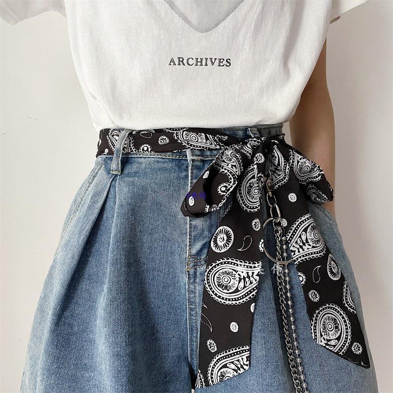 Uniseksowy szal jedwabny paisley, łańcuszek z zawieszką i akcesoria do paska do jeansów