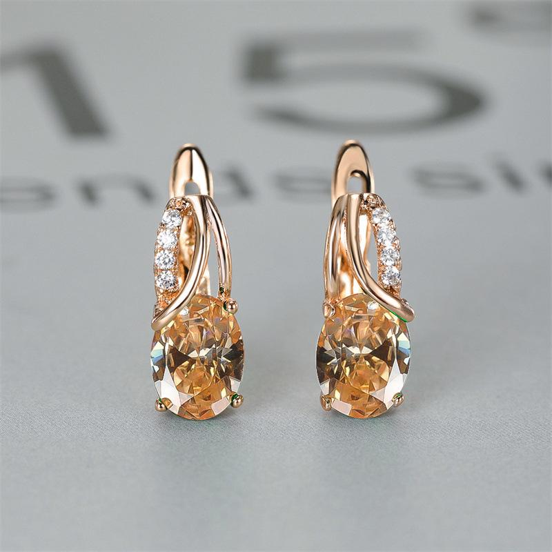 Oval Blue Zircon Diamond Champagne Gold-Plated Earrings for Weddings & Engagements