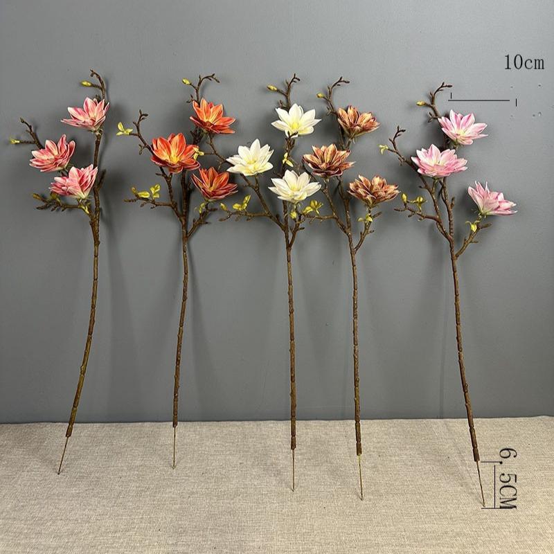 4pcs Simulation Perfume Lotus Branch Plastic Fake Flowers Office Decorative Artificial Magnolia Orange Flower Hall Decoration