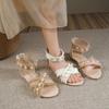 Pearl Flat Sandals for Women 2024 New Back Zipper Cross Casual Outwear Fish Mouth Sandals